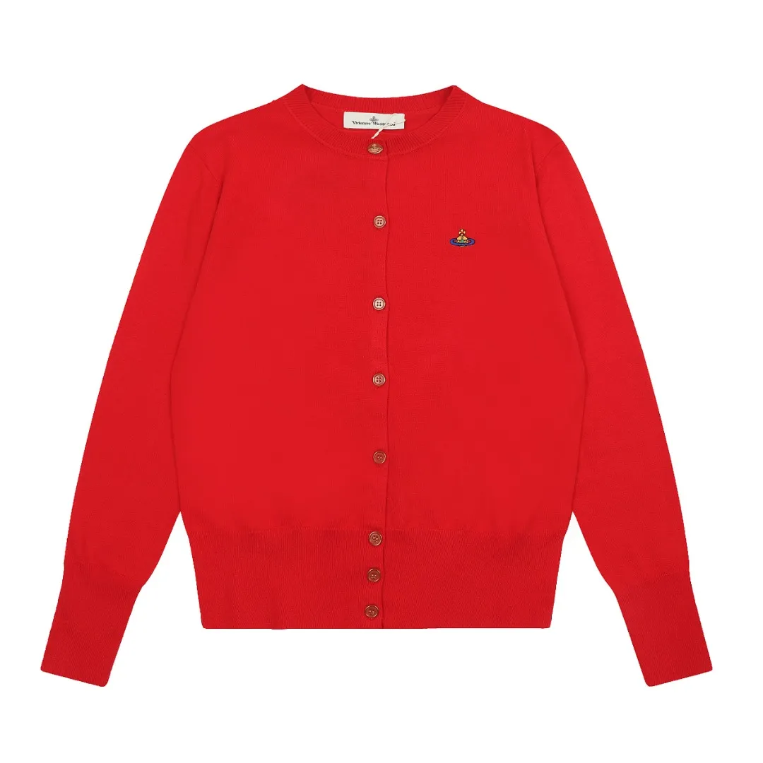 "Year of the Dragon🐉Limited" vivienne west wood West Queen Vivian Saturn classic knitted sweater wool cardigan 2024FW latest 🧩15% merino cotton wool 85% wool blend 🧩Correct Italian 🇮🇹100% wool washed wheat logo Size: S -M- L Color: Black Cream Apricot Coffee Gray Fluorescent Green Blue Chinese Red